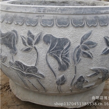 曲阳博文石雕天然青石荷花莲花浮雕仿古园鱼缸工程实例
