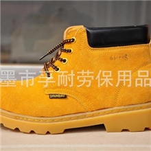 厂家批发牛筋底黄色翻毛牛皮劳保鞋耐磨安全鞋工作防护鞋
