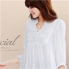 2013春季女装大码宽松上衣女开领七分袖荷叶袖蕾丝大码服大衬衫女