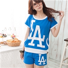 9810品牌大码女装加肥加大流行LA字母印花短袖大码休闲套装运动装