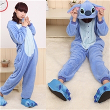 如厕版可爱史迪奇史迪仔情侣加厚珊瑚绒连体睡衣家居服批发代销