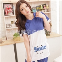（宅美美）新款夏季短袖拉线哺乳印花笑脸女运动装