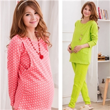 (宅美美)冬季新款不倒绒竖开哺乳圆点糖果色保暖孕妇长袖喂奶睡衣