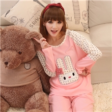 100%全棉睡衣春秋季长袖蝙蝠袖女士睡衣可爱卡通兔子家居服套装
