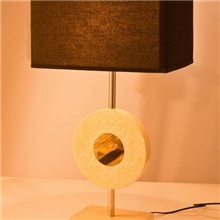 R-牦牛角白猫眼木纹板装饰台灯（圆形）