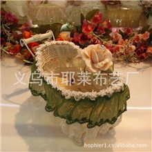 厂家直销经典唯美蕾丝单车收纳篮经典田园创意布艺单车遥控器篮