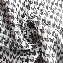 75D全涤雪纺顺纡绉千鸟格印花面料现货高档服装布
