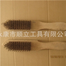厂家直销6行木柄镀铜刮鱼鳞工具除锈钢丝刷