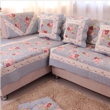 蓝色玫瑰田园纯棉沙发巾绗缝沙发垫布艺沙发套工厂直销小额批发
