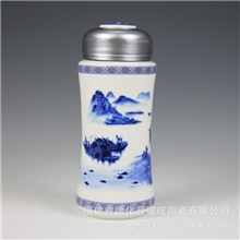 青花瓷釉中彩江南水乡陶瓷保温杯养生水杯礼品logo定制