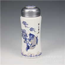 年年有余亚光陶瓷保温杯养生水杯礼品logo定制商务节日赠送