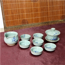 德化岩泥青陶荷韵-清风盖碗茶高档茶具套装陶瓷茶具套装批发
