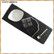 热销新款石板蛋糕盘板岩起司盘搭配线切陶瓷小碟