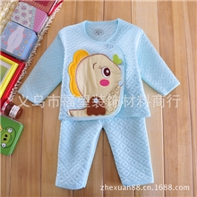 童装批发双层棉加厚宝宝新生儿开衫保暖内衣套装新生儿衣服秋冬装