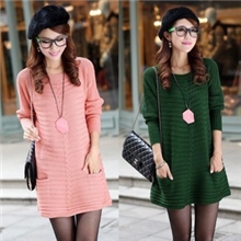 秋冬新款韩版大码中长款加厚针织衫品牌宽松毛衣裙外套连衣裙