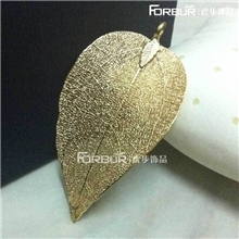 天然24K镀金树叶金叶子吊坠千足金999黄金项链