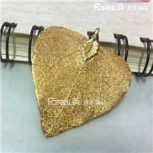 批发24k金叶子吊坠天然心形树叶吊坠黄金树叶