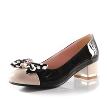 2013波点蝴蝶结撞色单鞋优质漆皮仿真皮透气pu橡胶底方根简约时尚