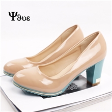 2013秋季新款单鞋时尚粗跟拼色漆皮高跟鞋品质秋季粗跟女鞋批发