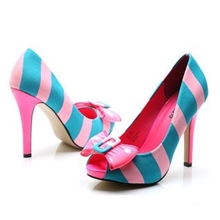 欧美外贸原单时尚鱼嘴拼色蝴蝶结女鞋超高跟防水台单鞋厂家直销