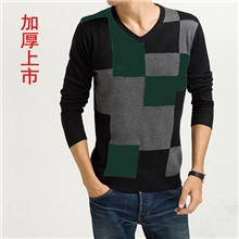 批发2013男士韩版新款秋冬时尚毛衣男装方格撞色V领针织衫男12001