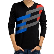 批发2013秋新款韩版潮男士V领修身薄毛衣男装条纹针织衫男12002