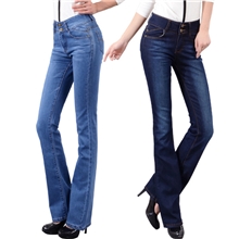 新款韩版修身显瘦收腹牛仔裤女长裤中高腰提臀喇叭裤女裤批发