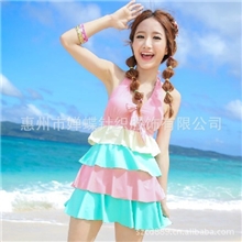 批发泳衣新款婵蝶泳连体裙式平角女泳装小胸显瘦遮肚荷叶边12313