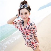 2013新款韩版时尚图案性感钢托比基尼三件套泳衣批发