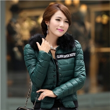 613#2013韩版大毛领羽绒服前后印花字母外套女短款棉衣棉服