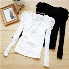 特价批发2013日韩春装新款全蕾丝泡泡袖耸肩长袖打底衫T恤女