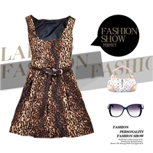 211030801热销爆款女装豹纹无袖背心裙打底连衣裙送腰带