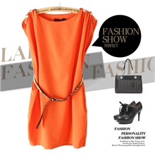 【厂家直销】3356女装爆款批发肩部三粒扣宽松无袖连衣裙送腰带