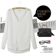 SINGKBEE2-71602爆款！秋季女装铆钉肩章女士长袖白衬衫衬衣