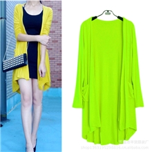 春款莫代尔大码长袖开衫空调衫欧美风中长款口袋女装批发