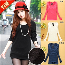 2013秋冬热销爆款韩版纯色不倒绒加厚打底衫女装长袖T恤批发F88