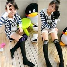 拼色条纹长筒袜子中筒袜过膝高筒袜套