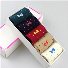 A-214B全棉星期女袜蝴蝶结绣花松口星期女袜礼盒袜批发【特价】