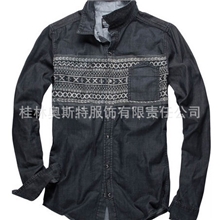 男士牛仔衬衫欧美风牛仔衬衫牛仔OEM外贸订单男服装加工厂