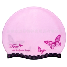 厂家大量生产硅胶游泳帽高档印花泳帽粉红蝴蝶成人平帽