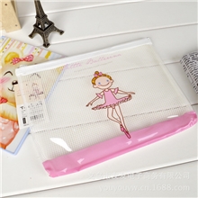 韩国文具天克新款芭蕾女孩网格袋A5文件袋152969