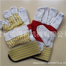 厂家供应电焊手套隔热，KDL-8A灰黄花纹驳掌短款皮手套