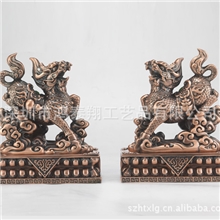 深圳铸铜工艺礼品厂生产订做富贵锌合金金属红古铜麒麟礼品摆件