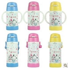 不锈钢真空防漏儿童吸管保温杯学生宝宝学饮杯婴儿带手柄大量批发