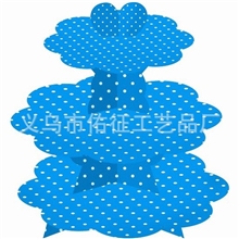 蓝色圆点三层蛋糕架/一次性蛋糕展示架/中号