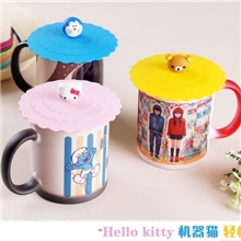 卡通杯盖防漏橡胶盖变色杯盖子杯盖批发爱心kitty叮当猫熊