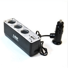 汽车一分三点烟器车载带USB充电器一拖三电源分配器12V0096