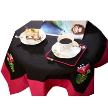 魅香丽影民族风纯手工刺绣PVC台布桌布免洗正方形餐桌布82*82