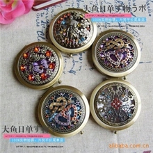 广告礼品复古古铜镂空双面折叠便携化妆镜子小镜子随身美容镜批发