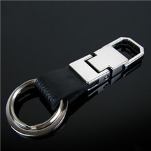 韩国小礼品时尚真皮双环腰挂男士汽车金属钥匙扣钥匙链挂件厂家